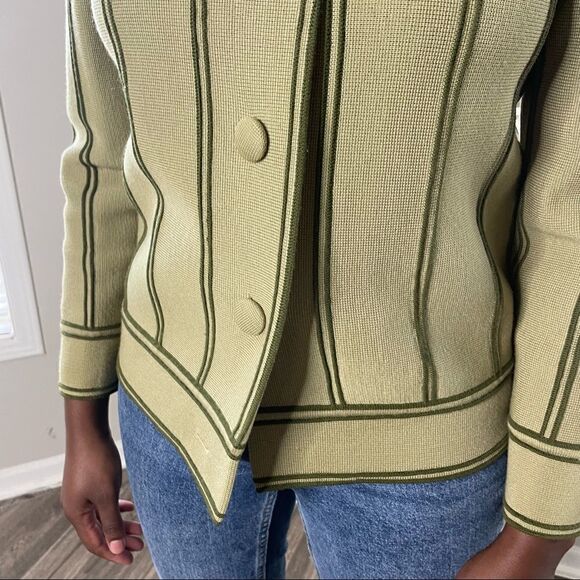 Vintage Green Striped Piping Collared Cardigan S/M - Picture 10 of 10